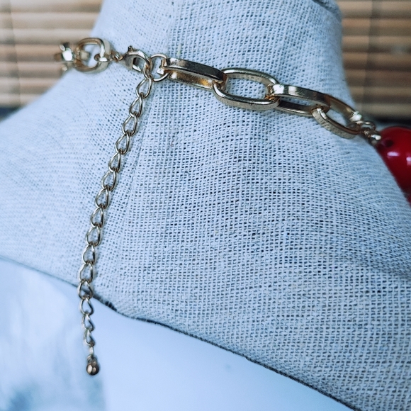Stephan & Co Lipstick Red Acrylic Round Bead Bracelet and Necklace Rhinestones - Picture 3 of 10
